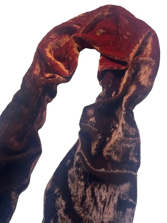 Ombre Orange & Brown Crushed Velvet Silk Scarf - Picture 2 of 7